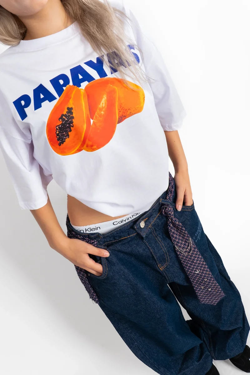Papayas Baskılı Beyaz Oversize Tişört