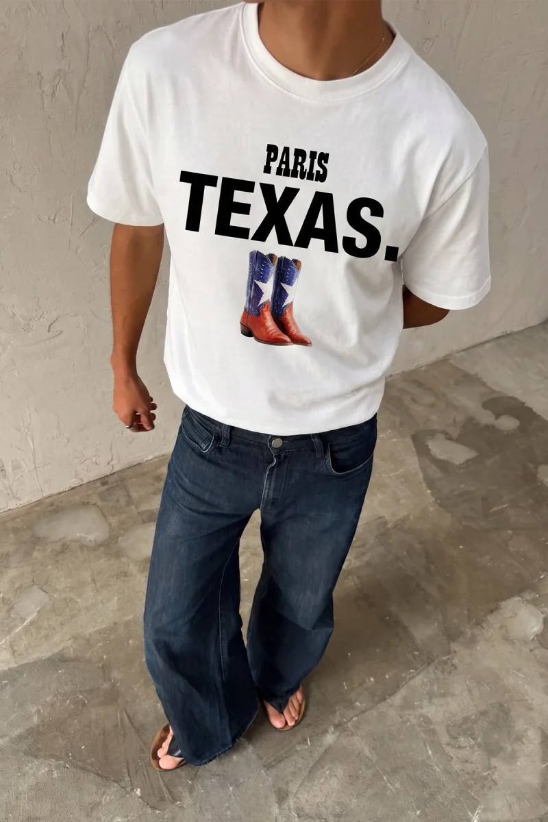 Paris Texas Baskılı Oversize Unisex Beyaz Tshirt