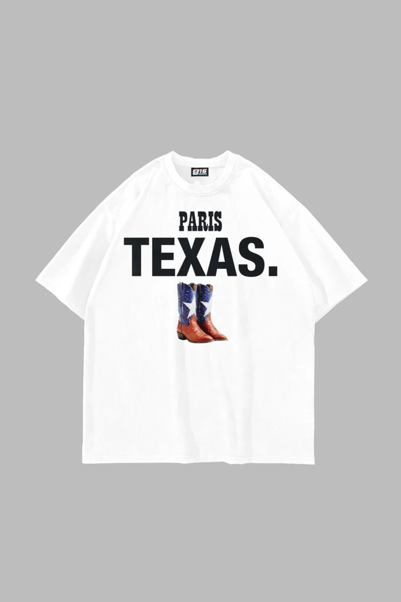 Paris Texas Baskılı Oversize Unisex Beyaz Tshirt
