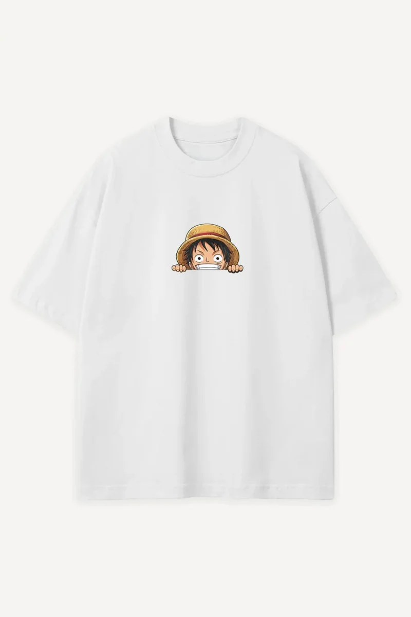 Peekaboo Luffy Baskılı Beyaz Oversize Tshirt