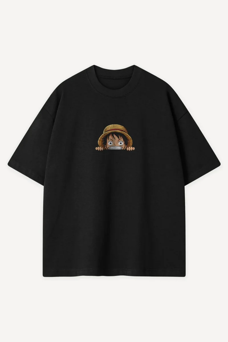 Peekaboo Luffy Baskılı Siyah Oversize Tshirt