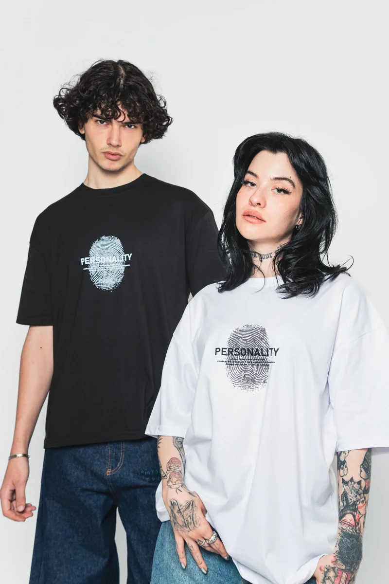 Personality Baskılı Oversize Unisex Siyah Tshirt