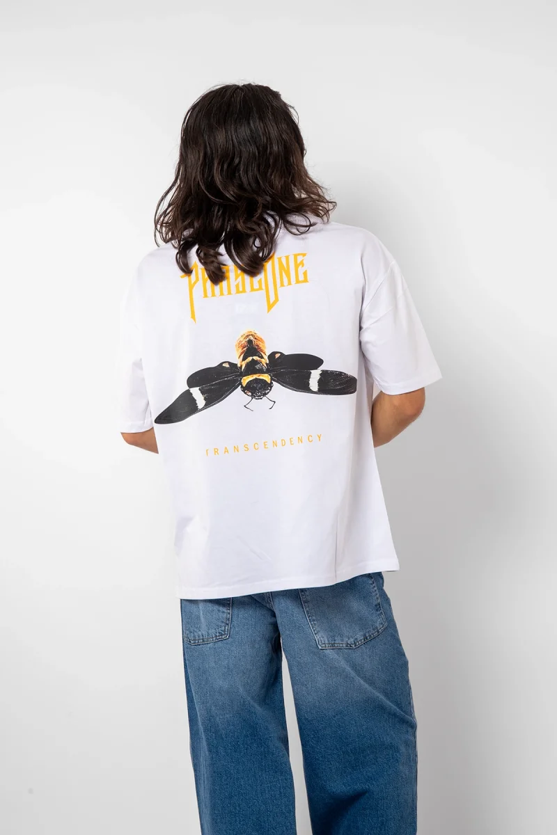 PhaseoneV2 Baskılı 24/1 Oversize Unisex Beyaz Tshirt