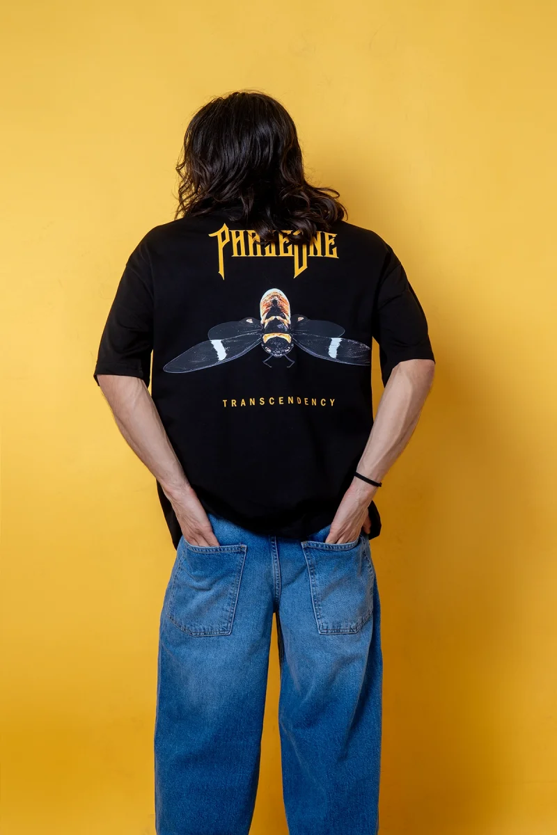 PhaseoneV2 Baskılı 24/1 Oversize Unisex Siyah Tshirt