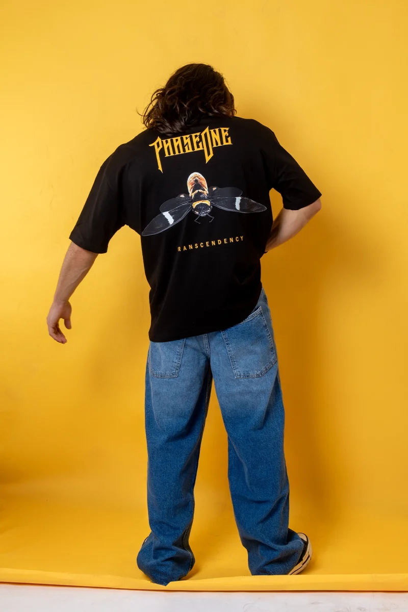 PhaseoneV2 Baskılı 24/1 Oversize Unisex Siyah Tshirt