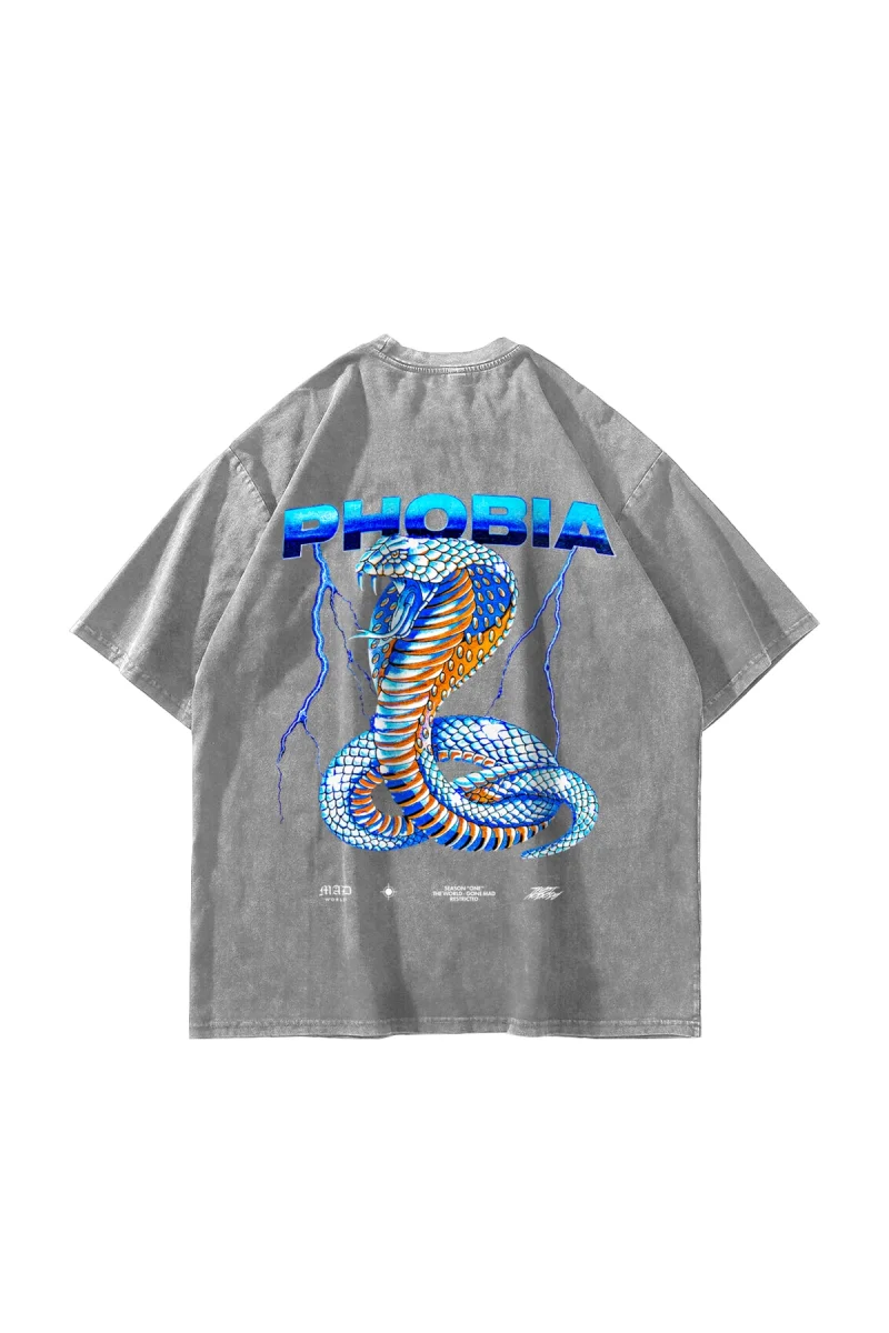 Phobia Sırt Baskılı Beyaz Yıkamalı Unisex Oversize Tshirt