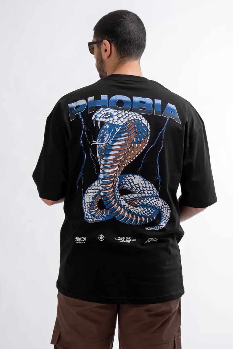 Phobia Sırt Baskılı Siyah Unisex Oversize Tshirt