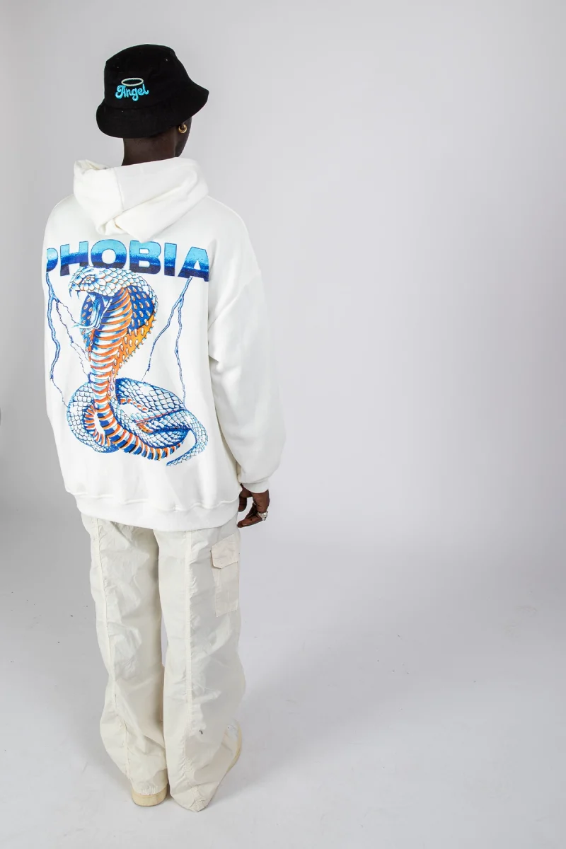 Phobia Sırt Baskılı Unisex Oversize Beyaz Hoodie