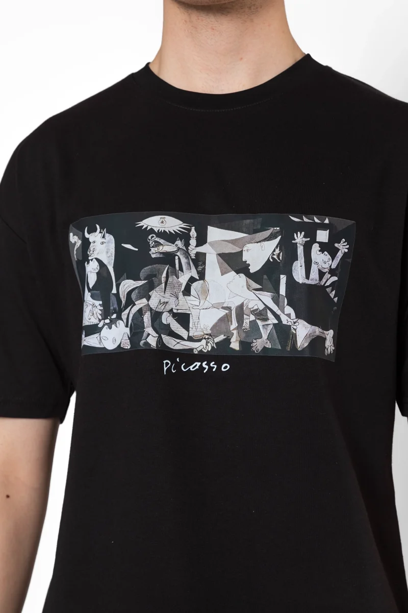 Picasso Guernica Baskılı Oversize Unisex Siyah Tshirt