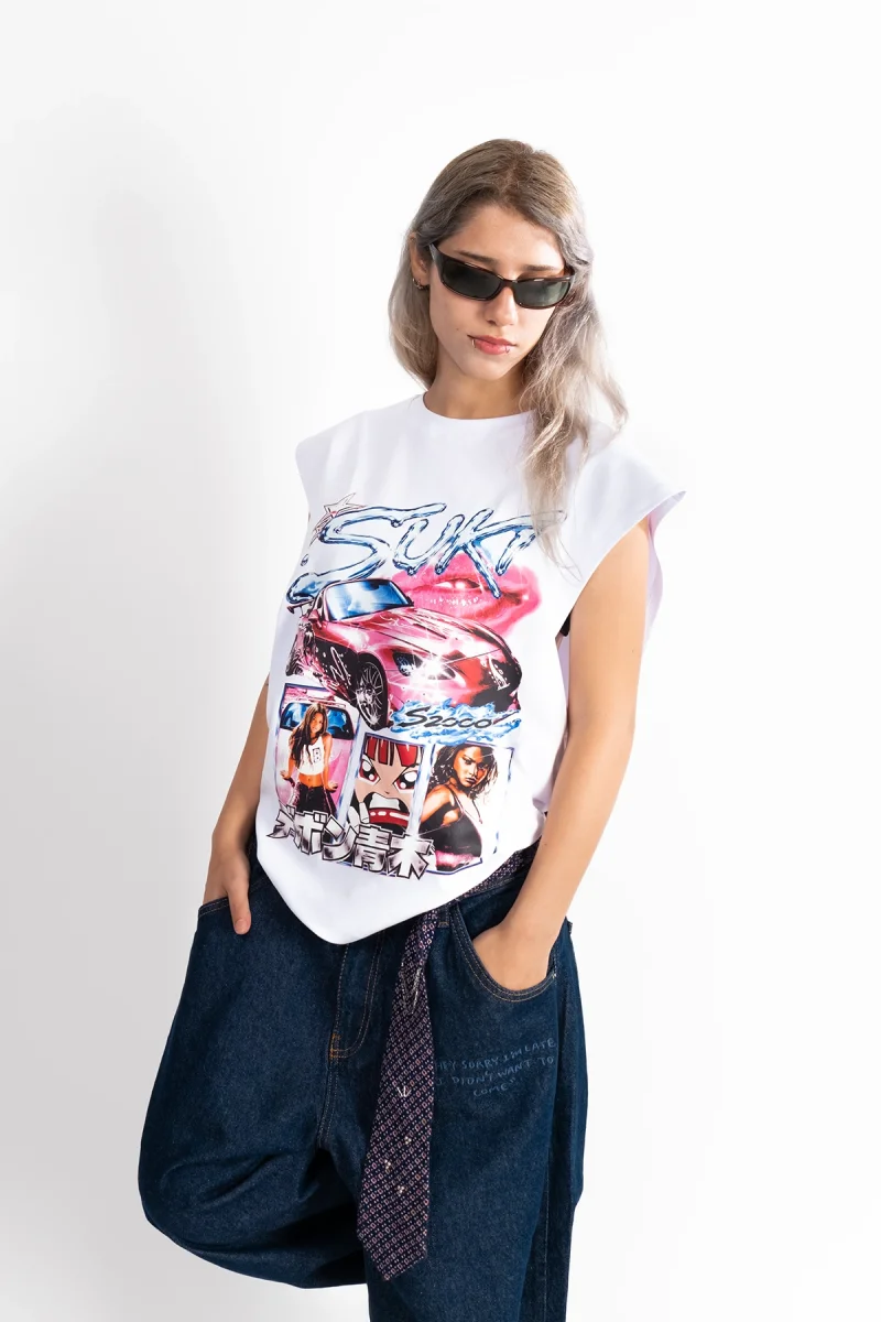 Pink Drift S2000 Graphic Baskılı Beyaz Sıfır Kol Tshirt