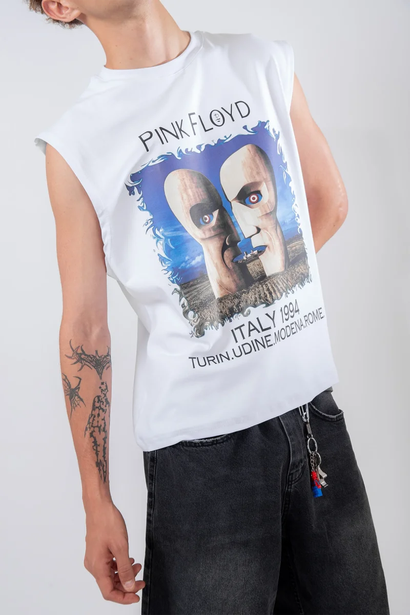 Pink Floyd Baskılı Beyaz Sıfır Kol Tişört