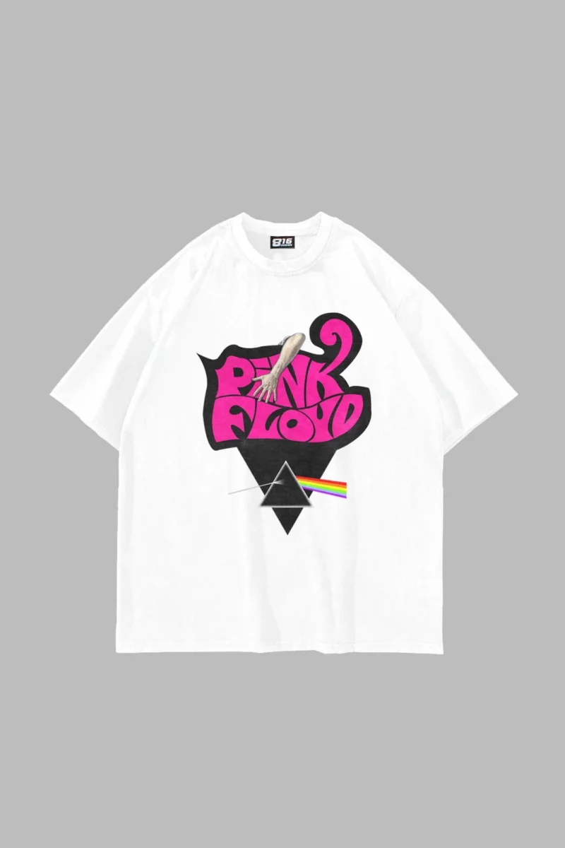 Pink Floyd Baskılı Oversize Unisex Beyaz Tshirt