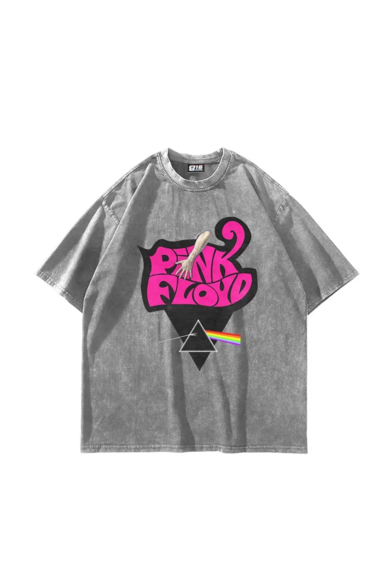 Pink Floyd Baskılı Oversize Unisex Yıkamalı Beyaz Tshirt