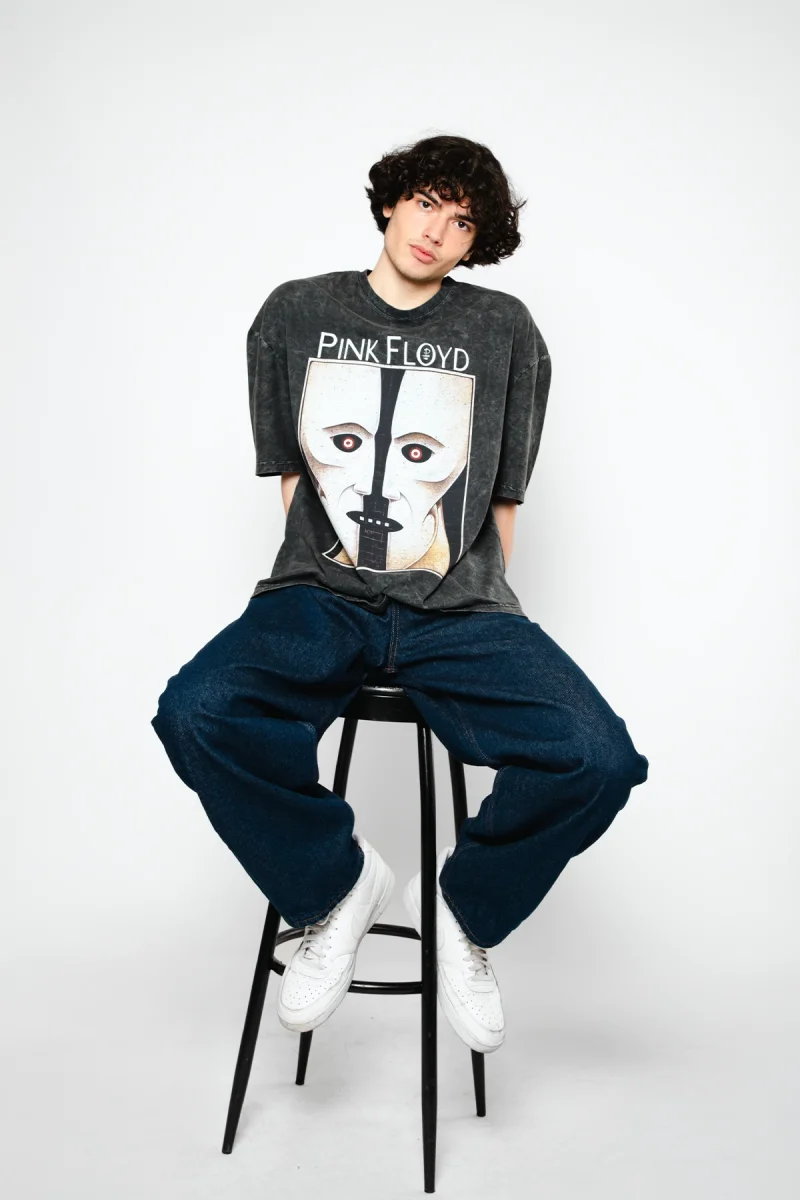 Pink Floyd Division Baskılı Oversize Unisex Yıkamalı Siyah Tshirt