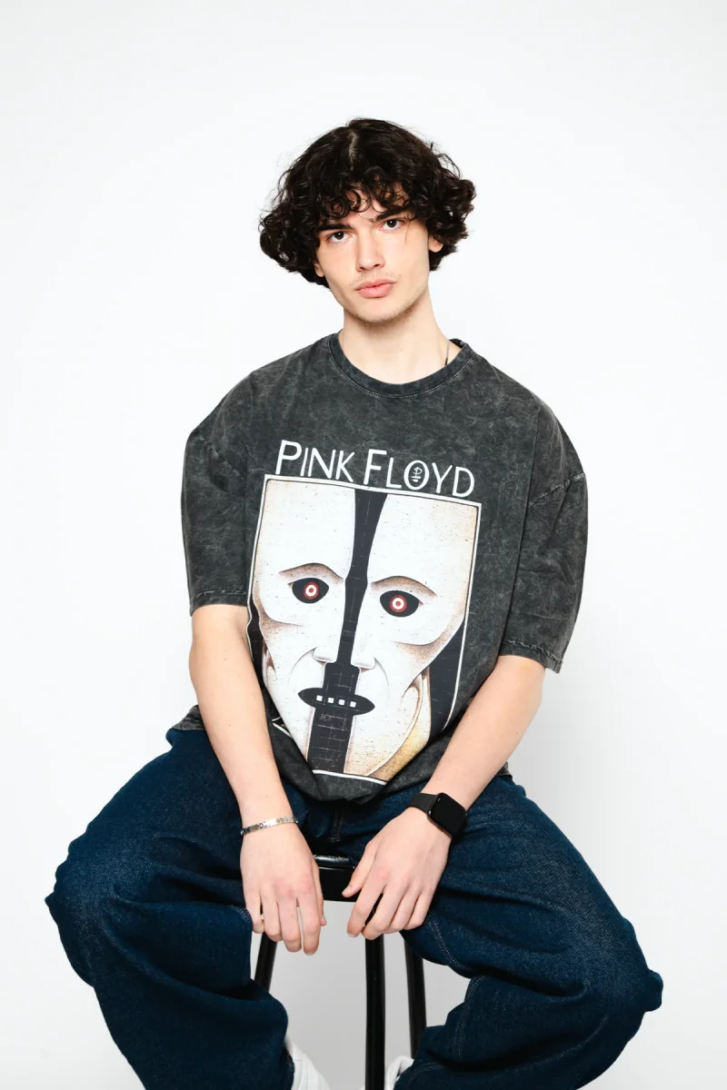 Pink Floyd Division Baskılı Oversize Unisex Yıkamalı Siyah Tshirt
