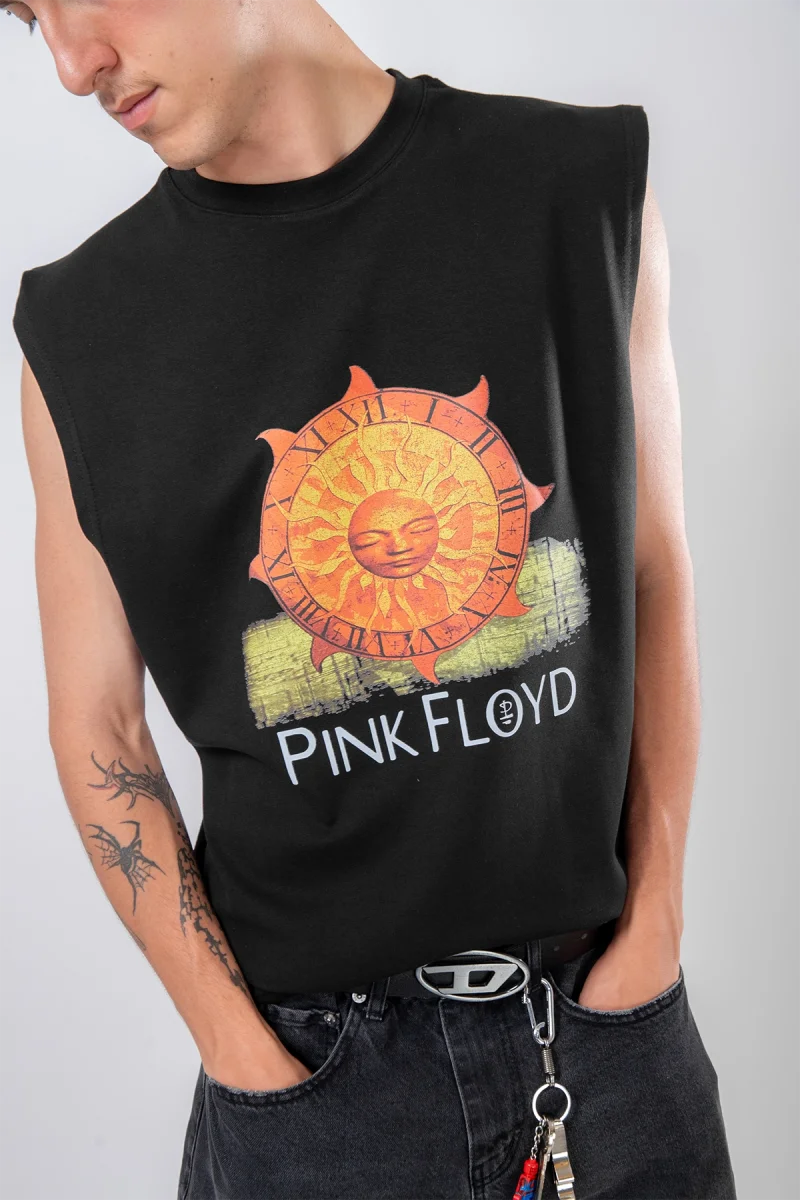 Pink Floyd Güneş Baskılı Siyah Sıfır Kol Tişört