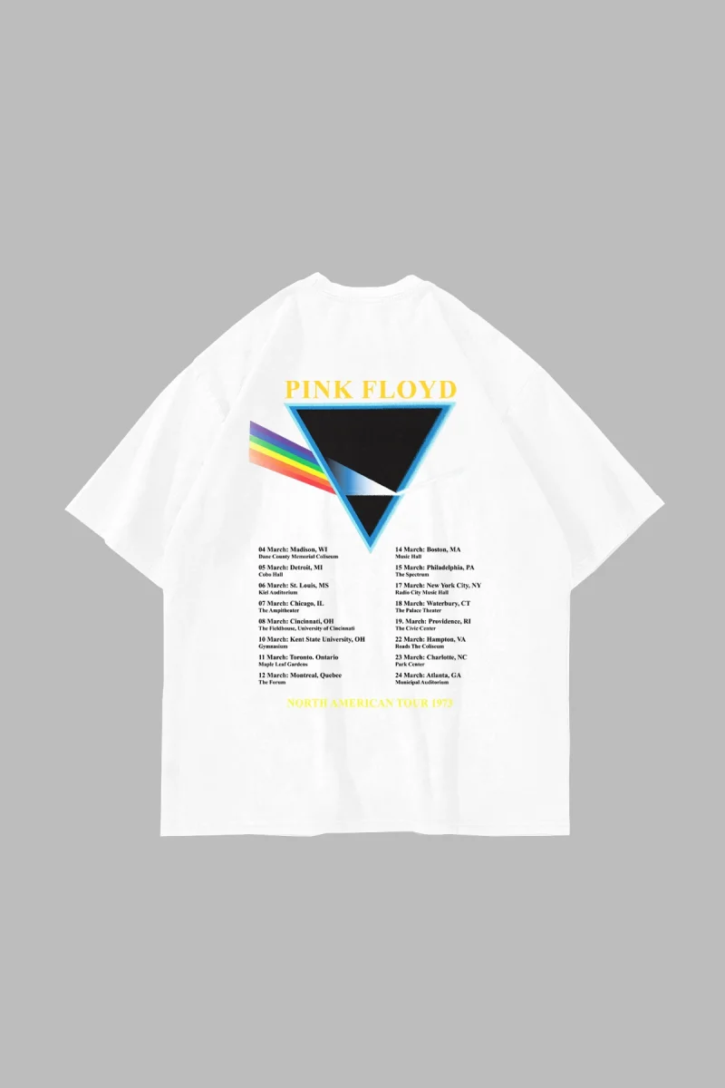 Pink Floyd V2 Baskılı Oversize Unisex Beyaz Tshirt