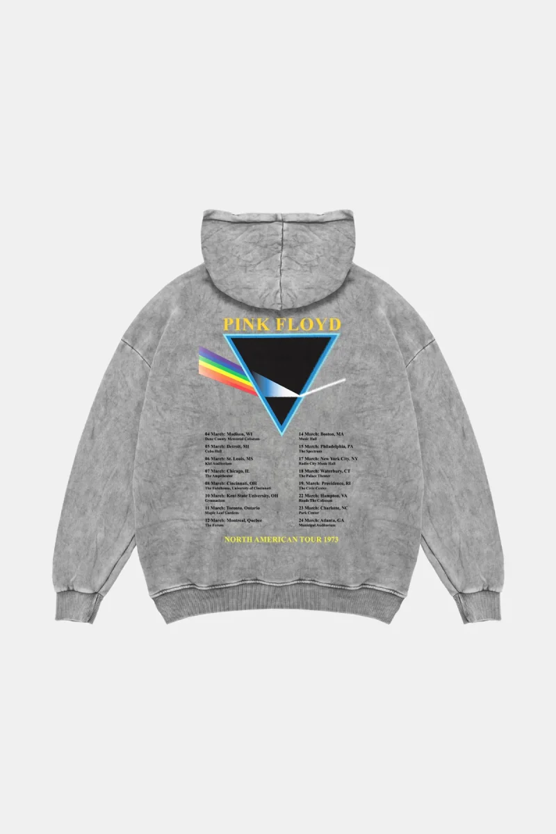 Pink Floyd V2 Baskılı Oversize Unisex Yıkamalı Beyaz Hoodie