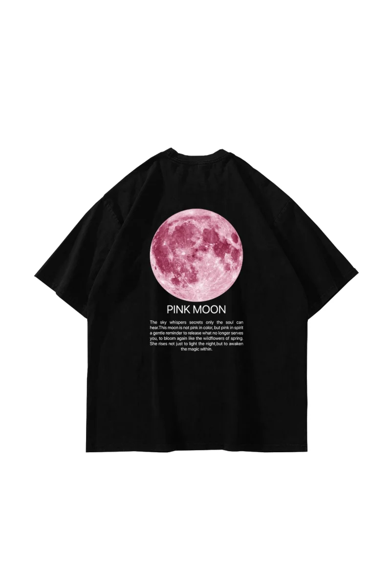 Pink Moon Baskılı Oversize Unisex Siyah Tshirt
