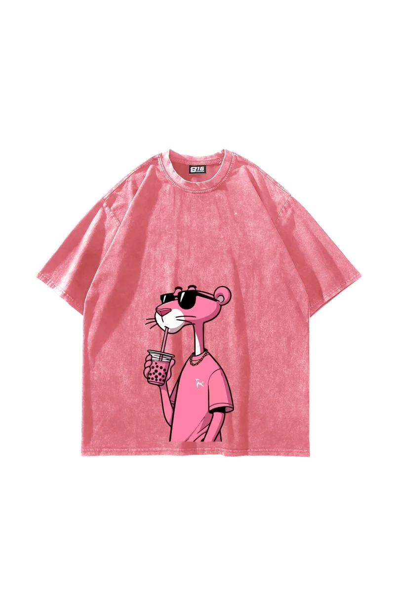 Pink Pant Baskılı Oversize Unisex Yıkamalı Pembe Tshirt
