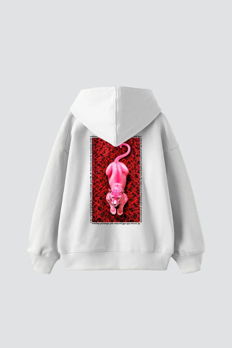 Pink Panther Baskılı Oversize Unisex Beyaz Hoodie