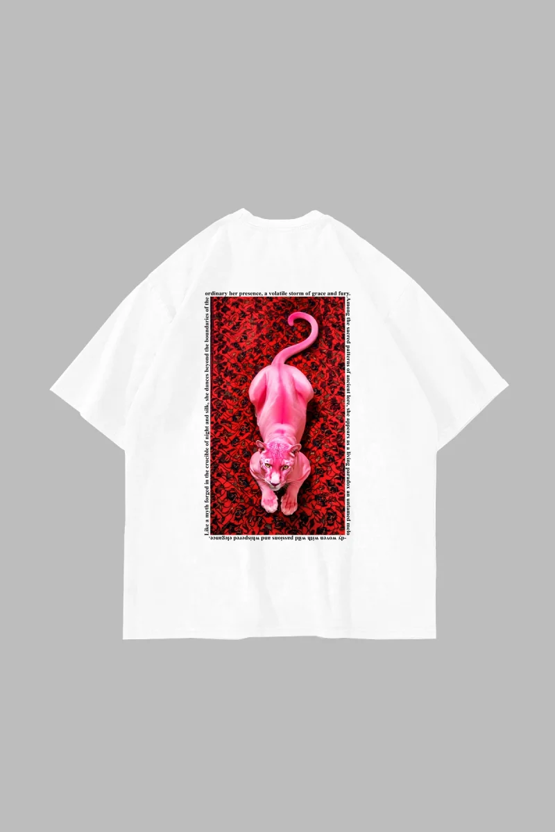 Pink Panther Baskılı Oversize Unisex Beyaz Tshirt