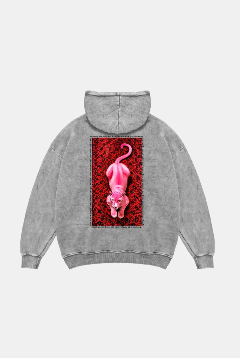 Pink Panther Oversize Unisex Yıkamalı Beyaz Hoodie