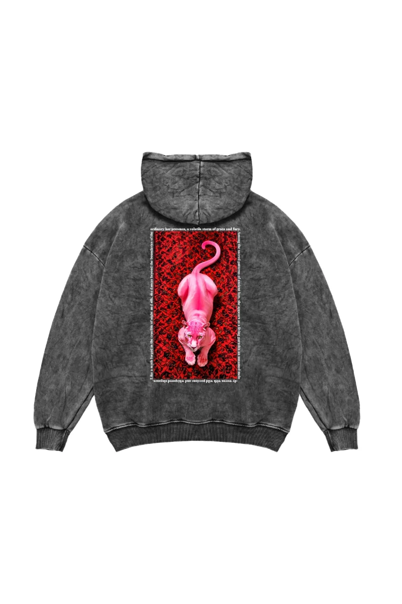 Pink Panther Oversize Unisex Yıkamalı Siyah Hoodie