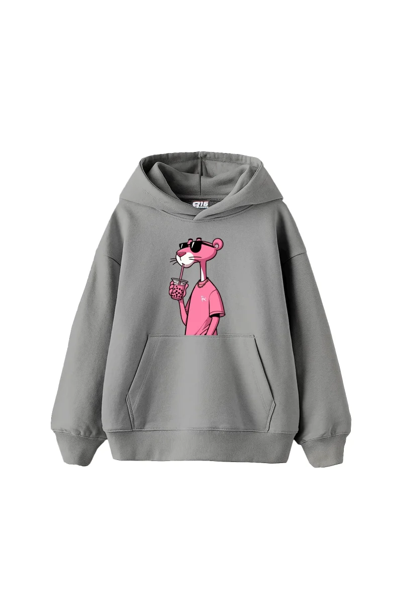 Pink Panther V2 Baskılı Oversize Unisex Gri Hoodie
