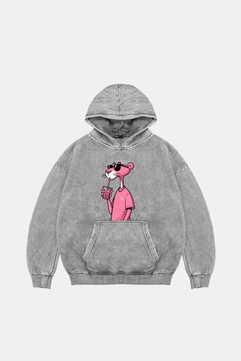 Pink Panther V2 Oversize Unisex Yıkamalı Beyaz Hoodie