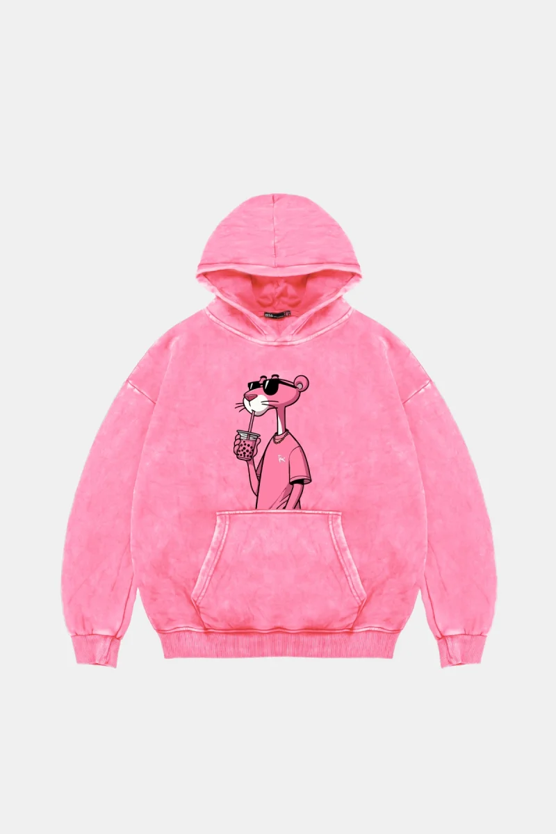 Pink Panther V2 Oversize Unisex Yıkamalı Pembe Hoodie