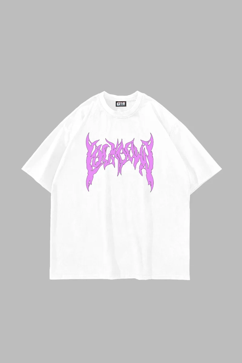 Pink Street Font Baskılı Beyaz Unisex Oversize Tshirt