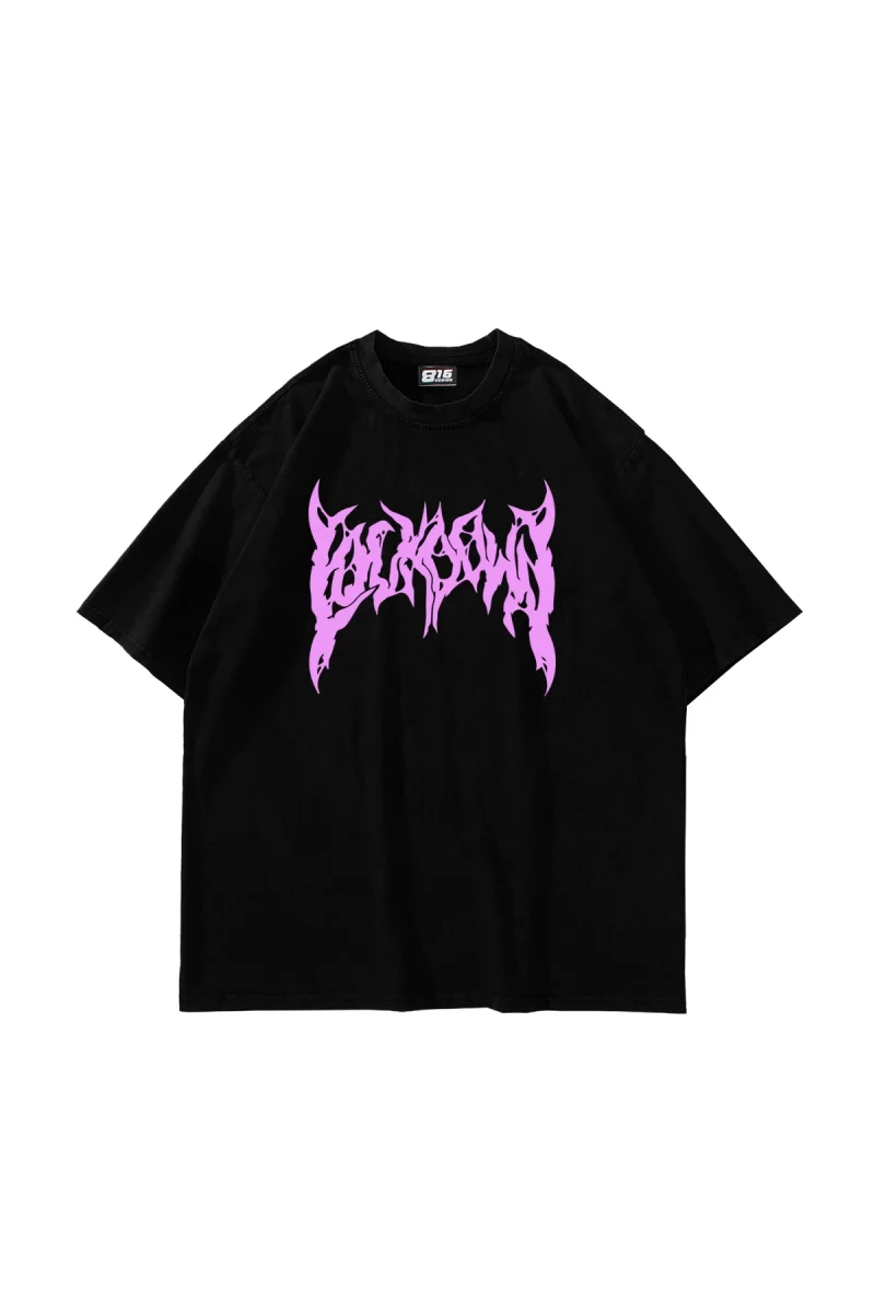 Pink Street Font Baskılı Siyah Unisex Oversize Tshirt