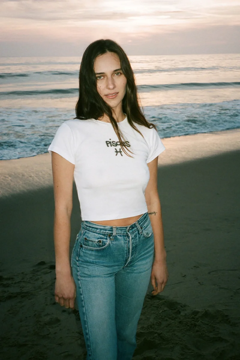 Pisces Baskılı Beyaz Crop Top