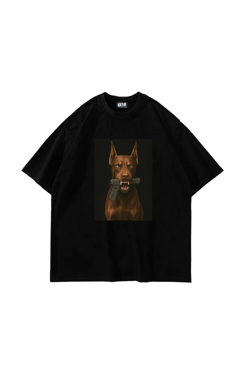 Doberman V2 Baskılı Oversize Unisex Siyah Tshirt