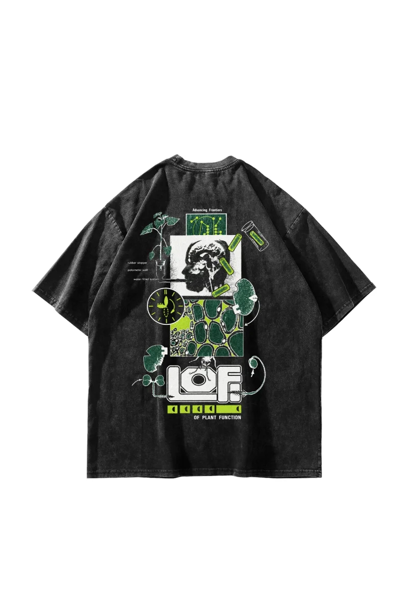 Plant Function Sırt Baskılı Yıkamalı Siyah Oversize Unisex T-shirt
