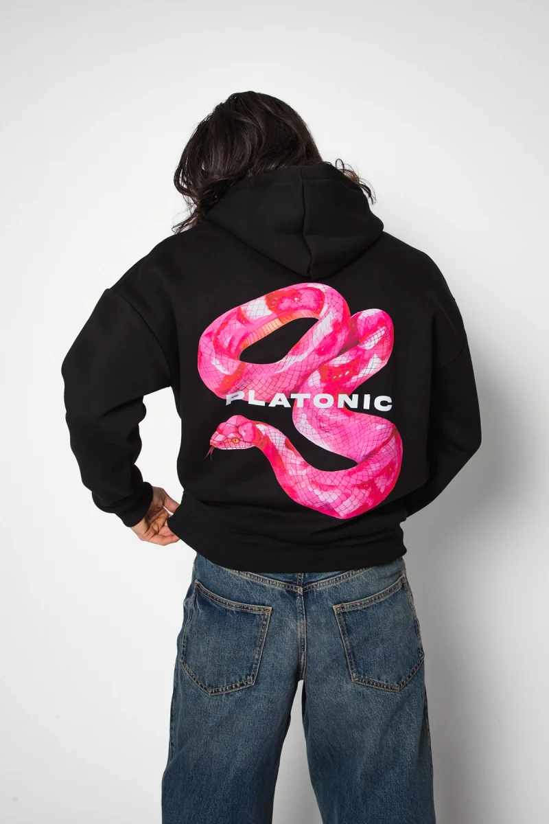 Platonic Baskılı Oversize Unisex Premium Siyah Hoodie