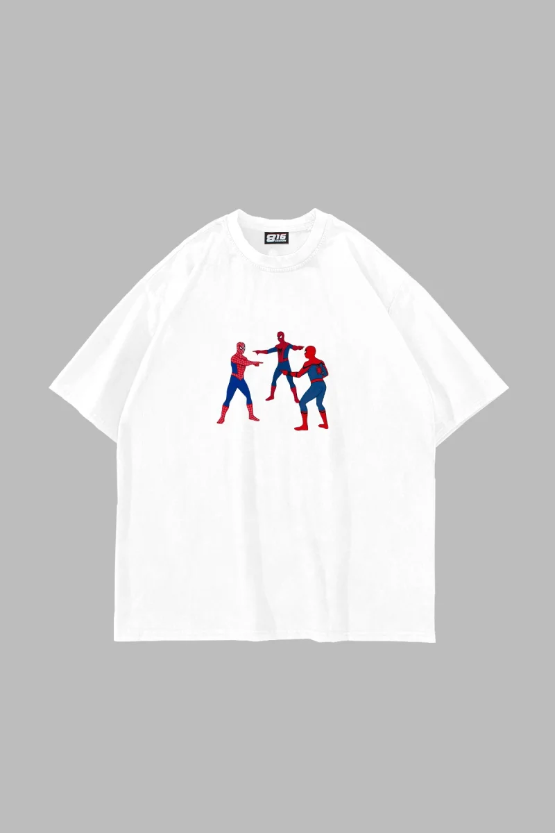 Pointing Hero Meme Graphic Baskılı Beyaz Oversize Unisex Tshirt