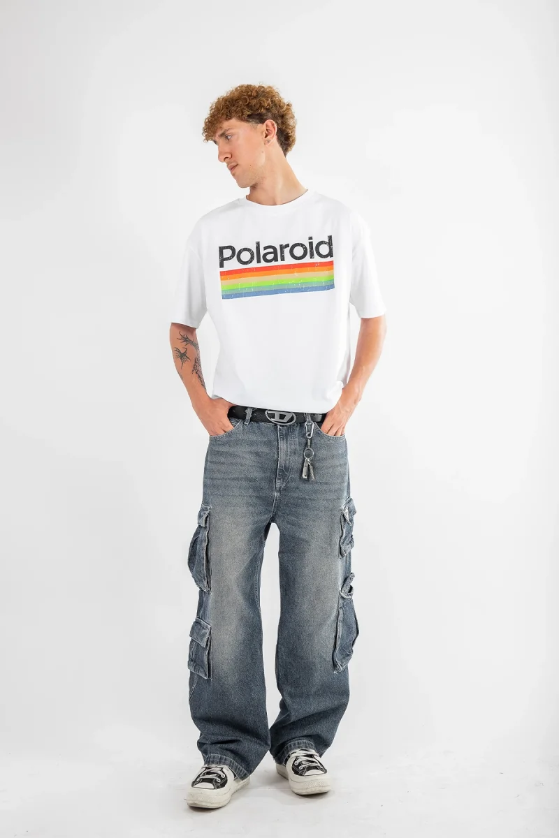 Polaroid Baskılı Oversize Unisex Beyaz Tshirt