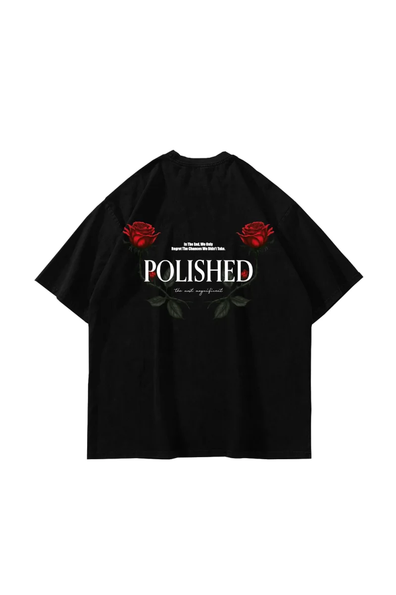 Polished Rose Baskılı Oversize Unisex Siyah Tshirt
