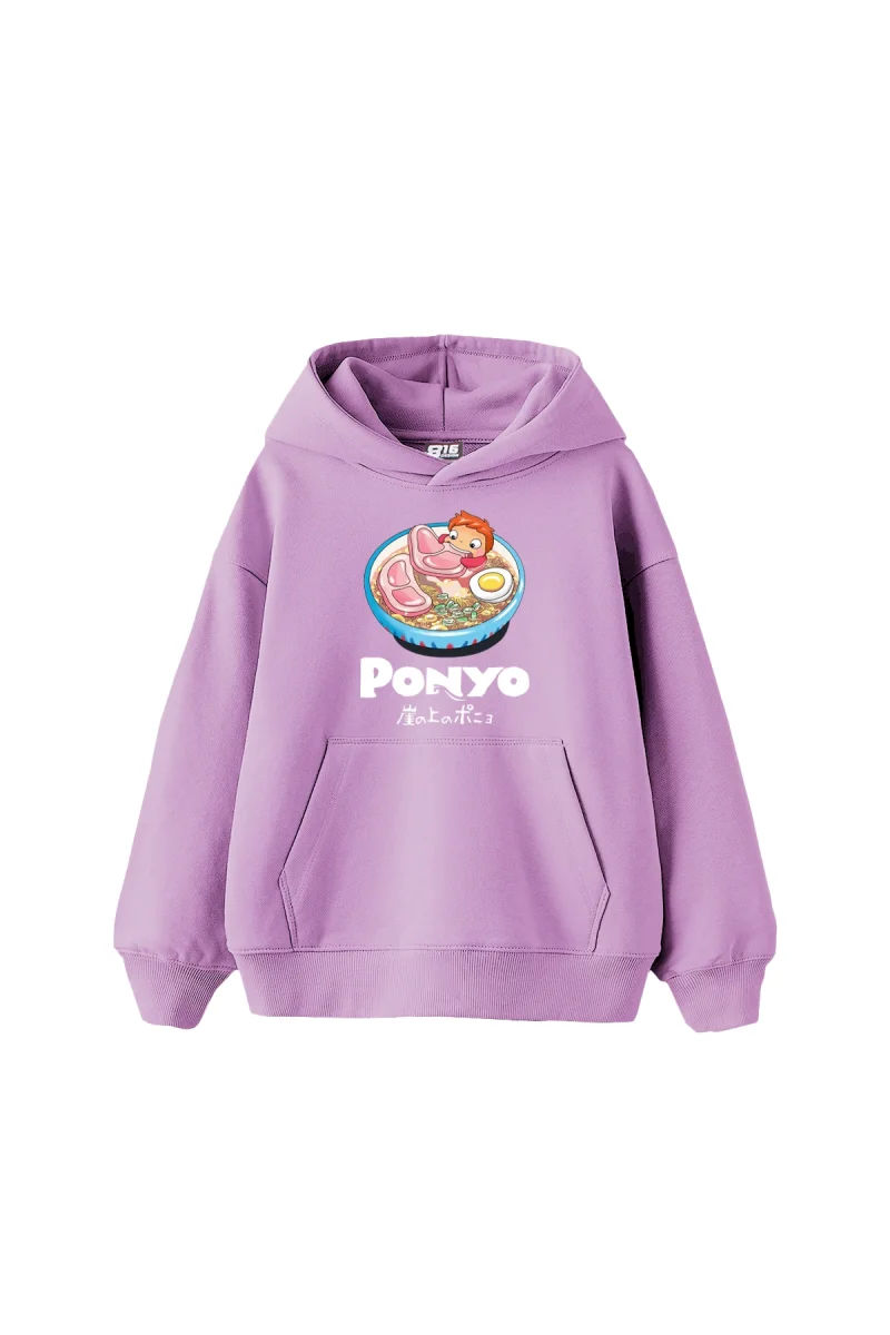 Ponyo Baskılı Oversize Unisex Mor Hoodie