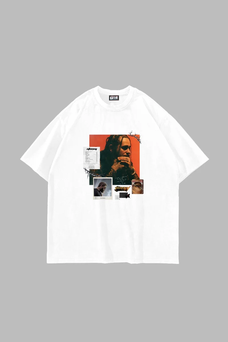 Post Malone Baskılı Oversize Unisex Beyaz Tshirt