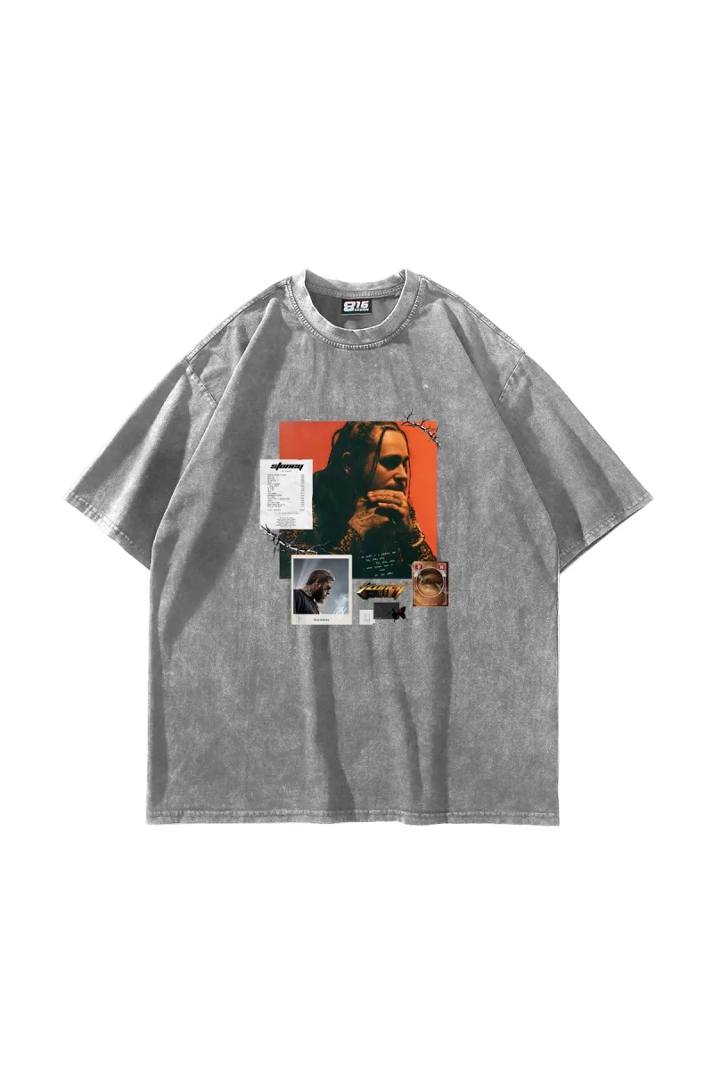Post Malone Baskılı Oversize Unisex Yıkamalı Beyaz Tshirt