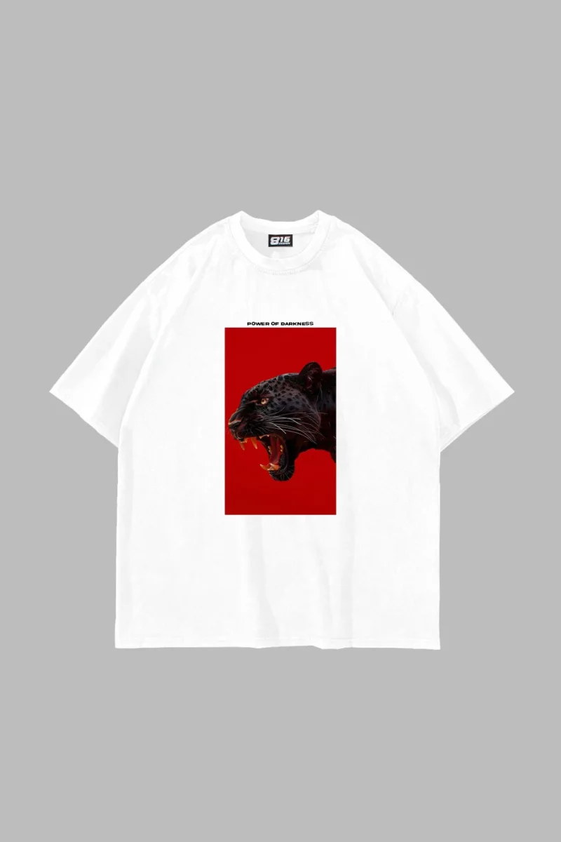 Power Of Darkness Baskılı Oversize Unisex Beyaz Tshirt