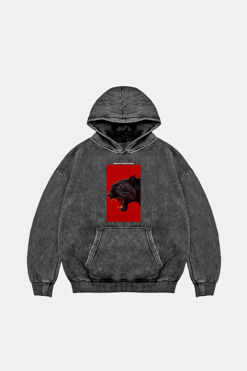 Power Of Darkness Oversize Unisex Yıkamalı Siyah Hoodie