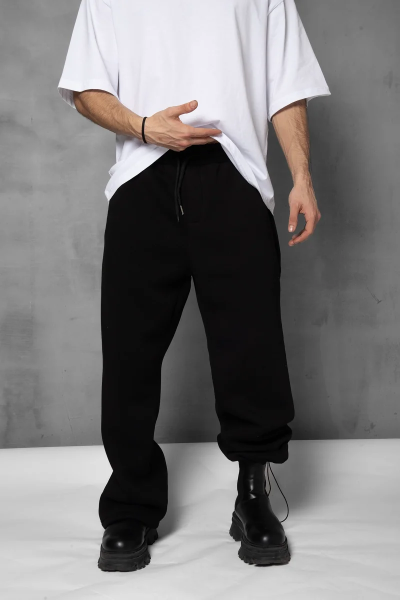 Premium Basic Wide Leg Erkek Siyah Eşofman Altı