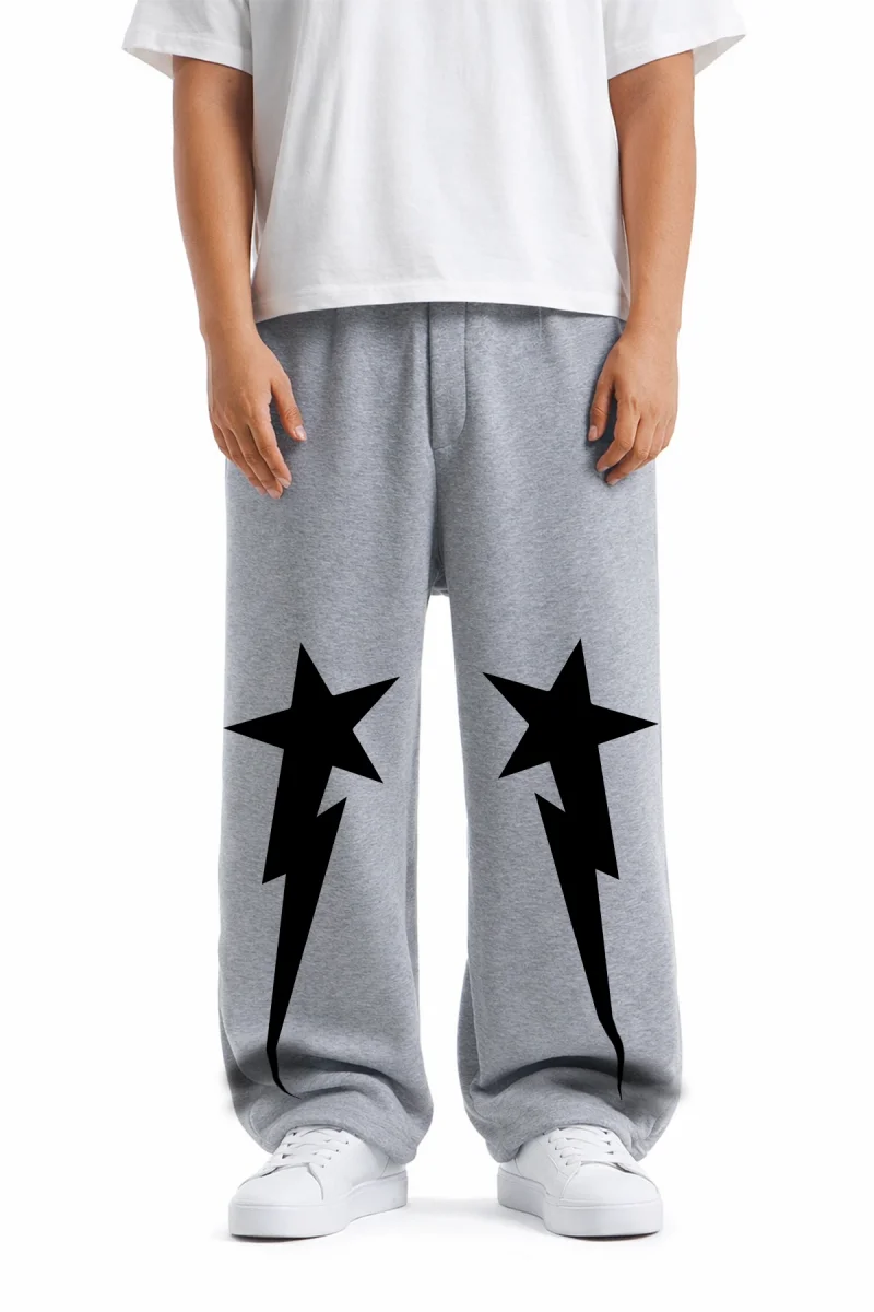 Premium Falling Star Wide Leg Erkek Gri Eşofman Altı