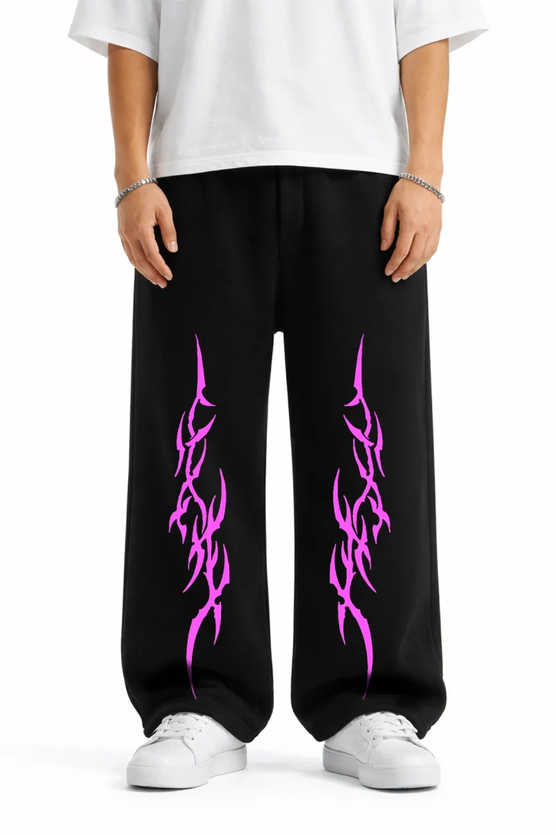 Premium Sharp Pink Wide Leg Erkek Siyah Eşofman Altı