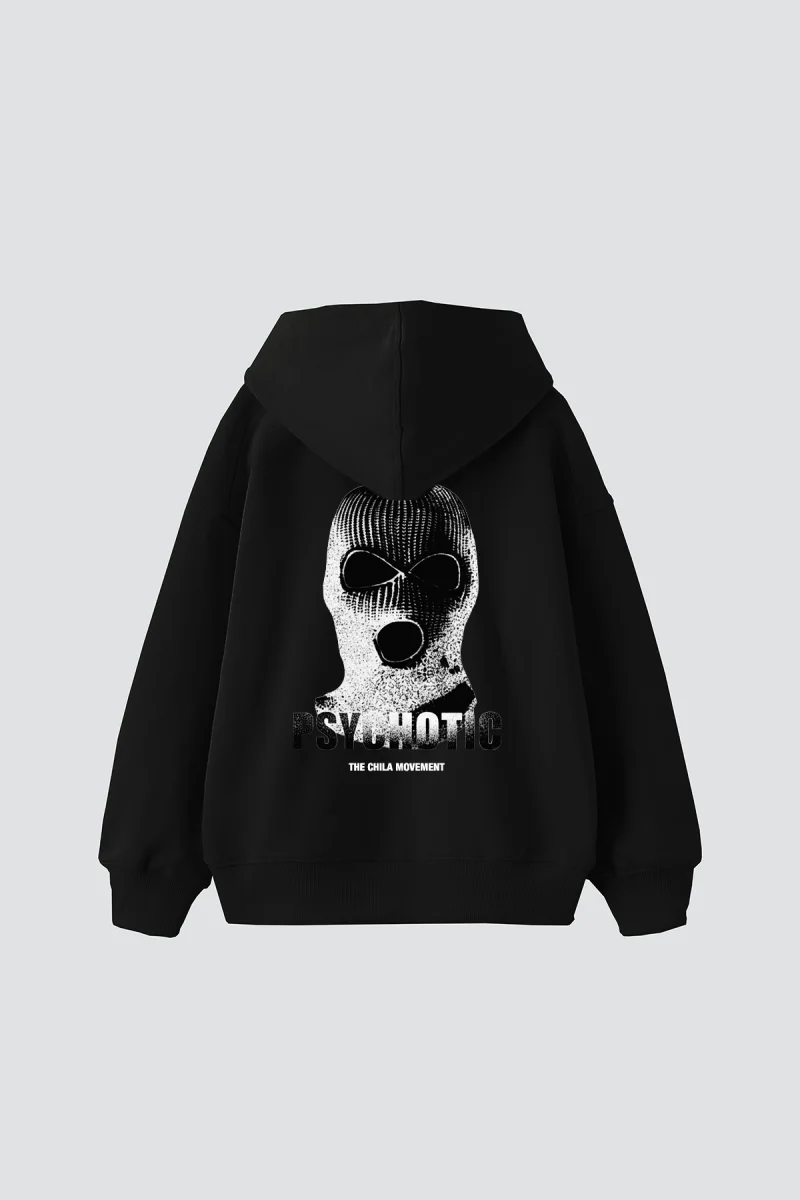Psychotic Baskılı Oversize Unisex Siyah Hoodie