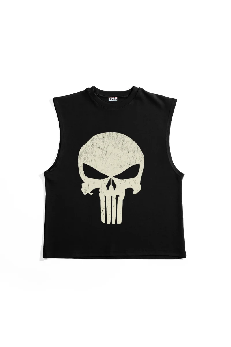 Punisher Graphic Baskılı Siyah Sıfır Kol Tshirt